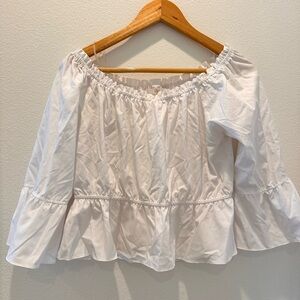 Amanda Uprichard White Ruffle Long Sleeve Pullover Off The Shoulder Top Size S